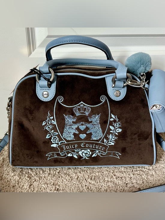 Juicy Couture Handbags - NWT Juicy Couture Chocolate New Love Chapter Satchel Blue Crossbody Bag Y2K